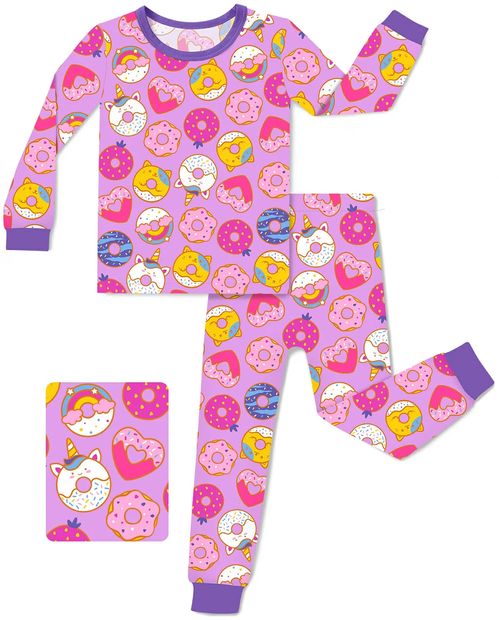 Unicorn Donuts Long Two-Piece Pajama Set, unicorn donuts two piece pajama set main