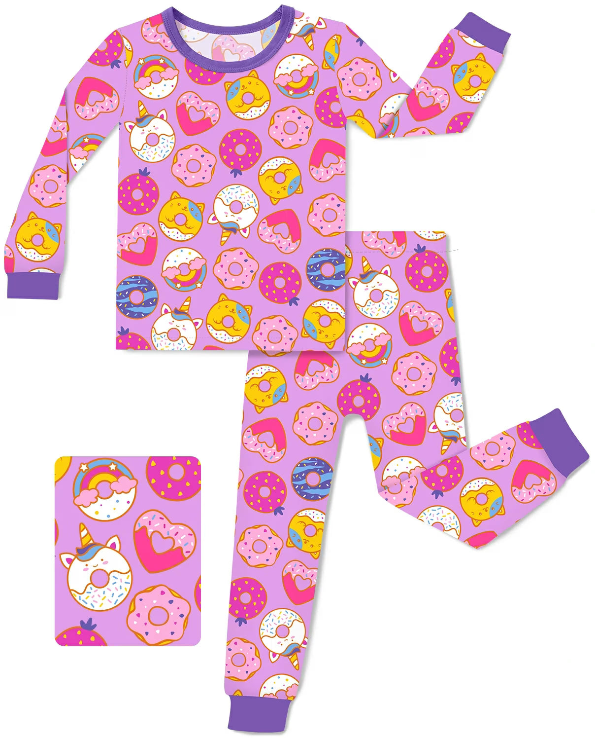 Unicorn Donuts Long Two-Piece Pajama Set, unicorn donuts two piece pajama set main