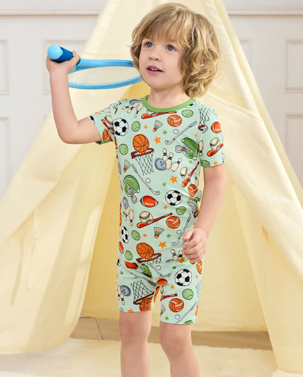 Ball Buddies Short Two-Piece Pajama Set, ball buddies bamboo short two piece pjs lifestyle 04