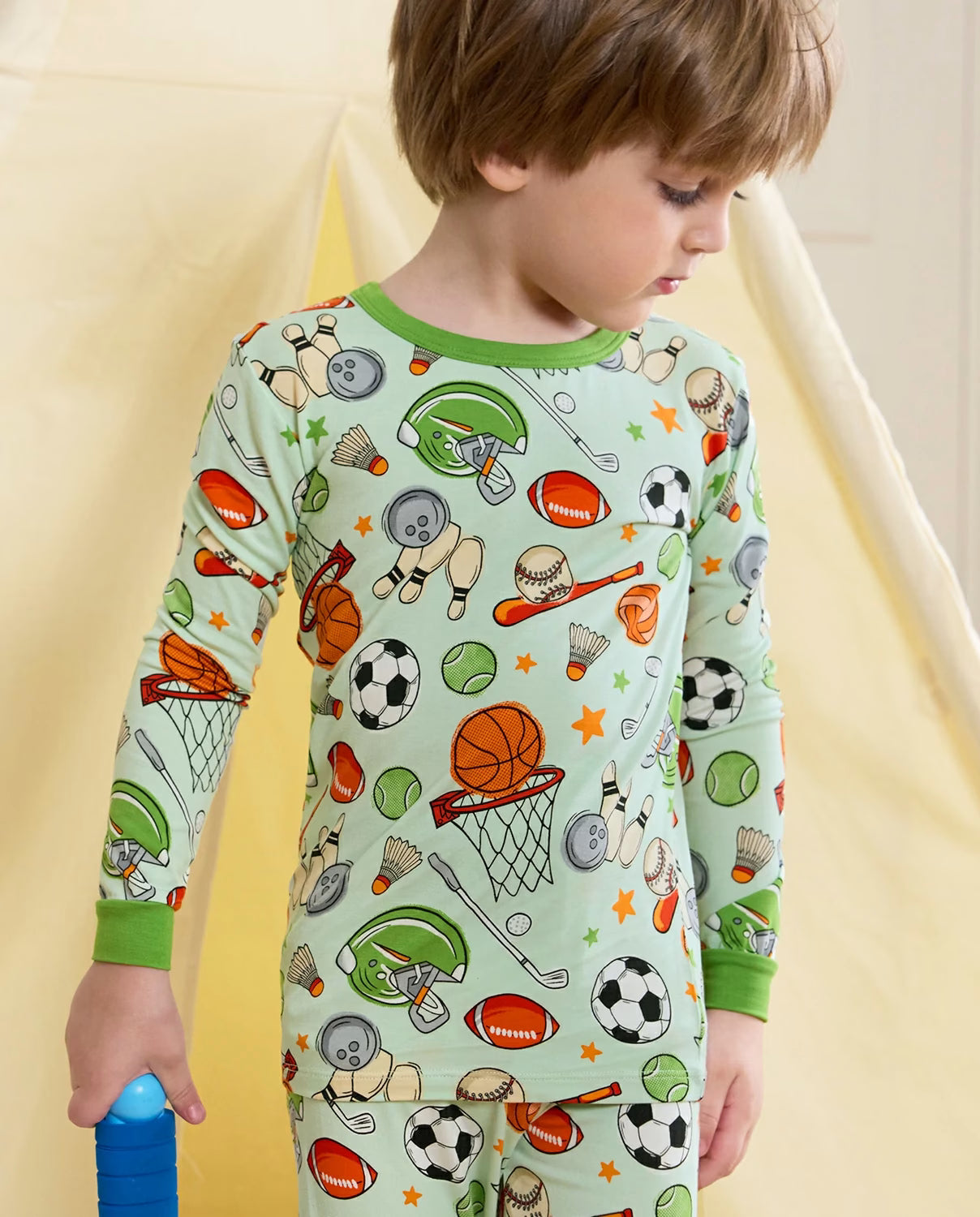 Ball Buddies Long Two-Piece Pajama Set, ball buddies club bamboo two piece pjs lifestyle 1