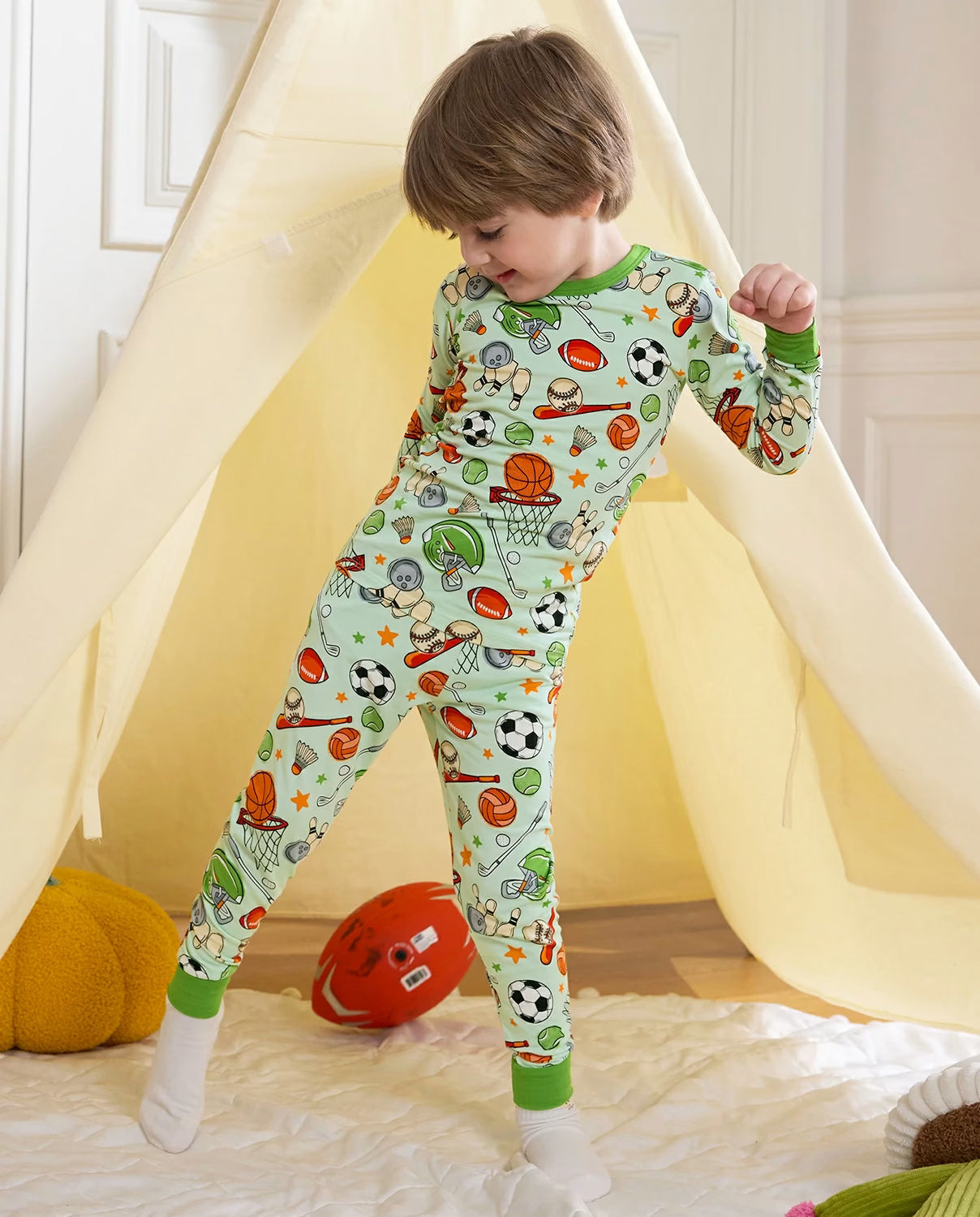 Ball Buddies Long Two-Piece Pajama Set, ball buddies club bamboo two piece pjs lifestyle 2
