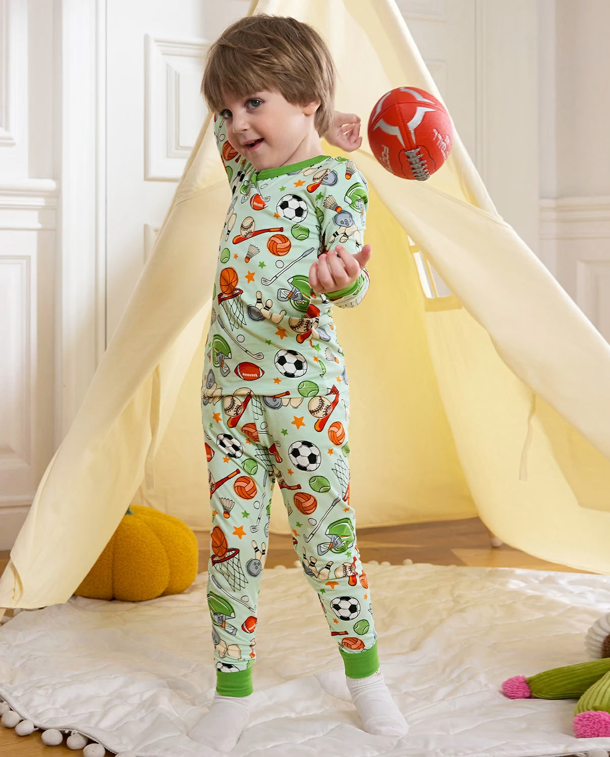 Ball Buddies Long Two-Piece Pajama Set, ball buddies club bamboo two piece pjs lifestyle 5
