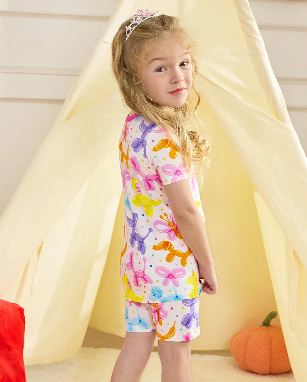 Balloon Parade Short Two-Piece Pajama Set, balloon parade bamboo short two piece pjs lifestyle 03