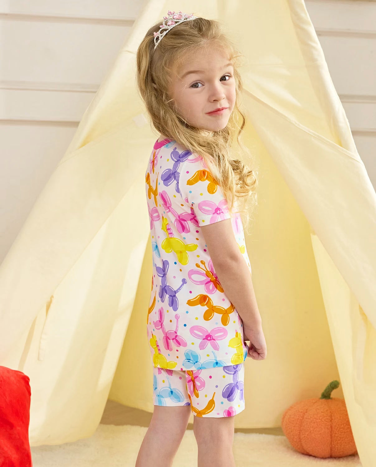 Balloon Parade Short Two-Piece Pajama Set, balloon parade bamboo short two piece pjs lifestyle 03