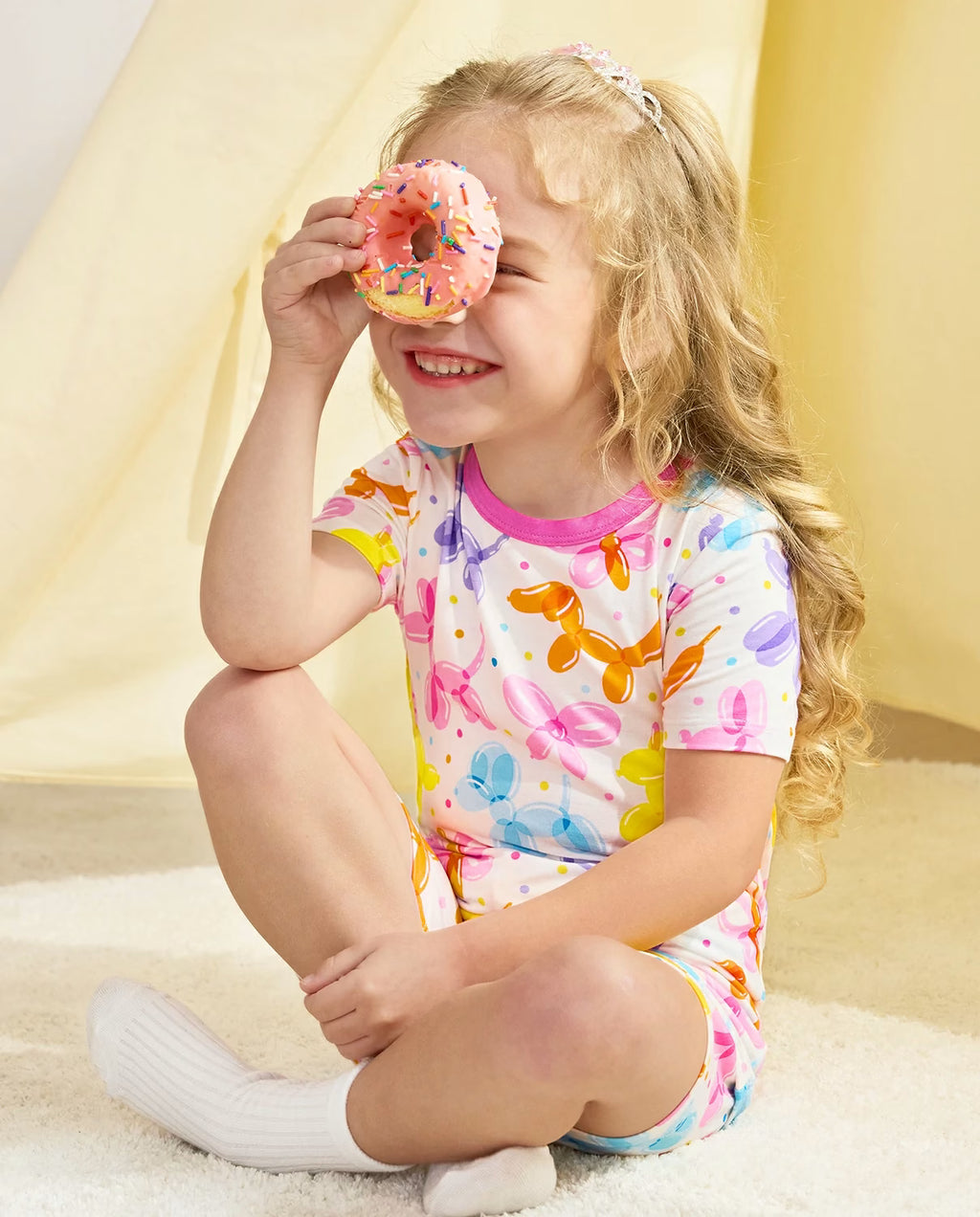 Balloon Parade Short Two-Piece Pajama Set, balloon parade bamboo short two piece pjs lifestyle 04