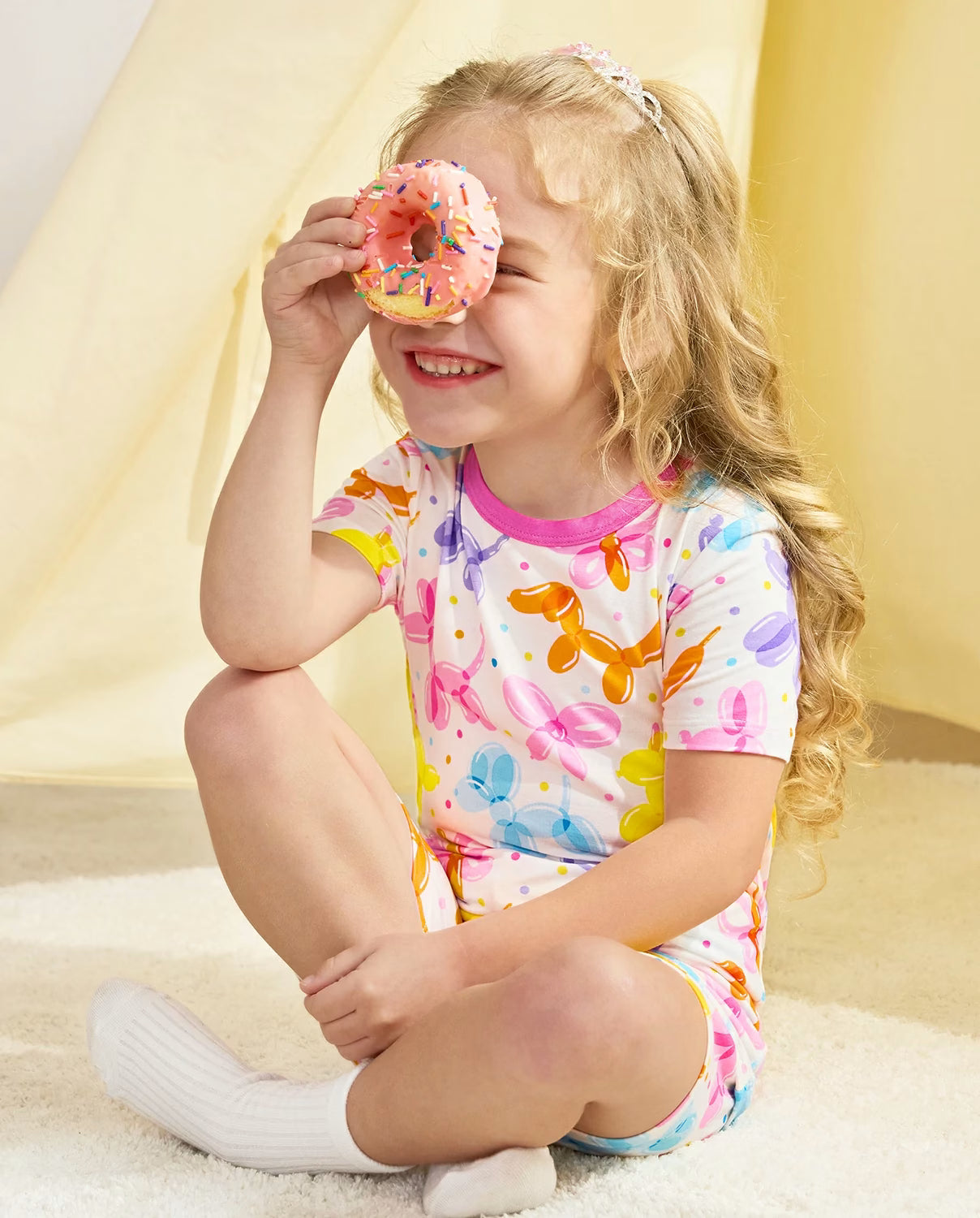 Balloon Parade Short Two-Piece Pajama Set, balloon parade bamboo short two piece pjs lifestyle 04