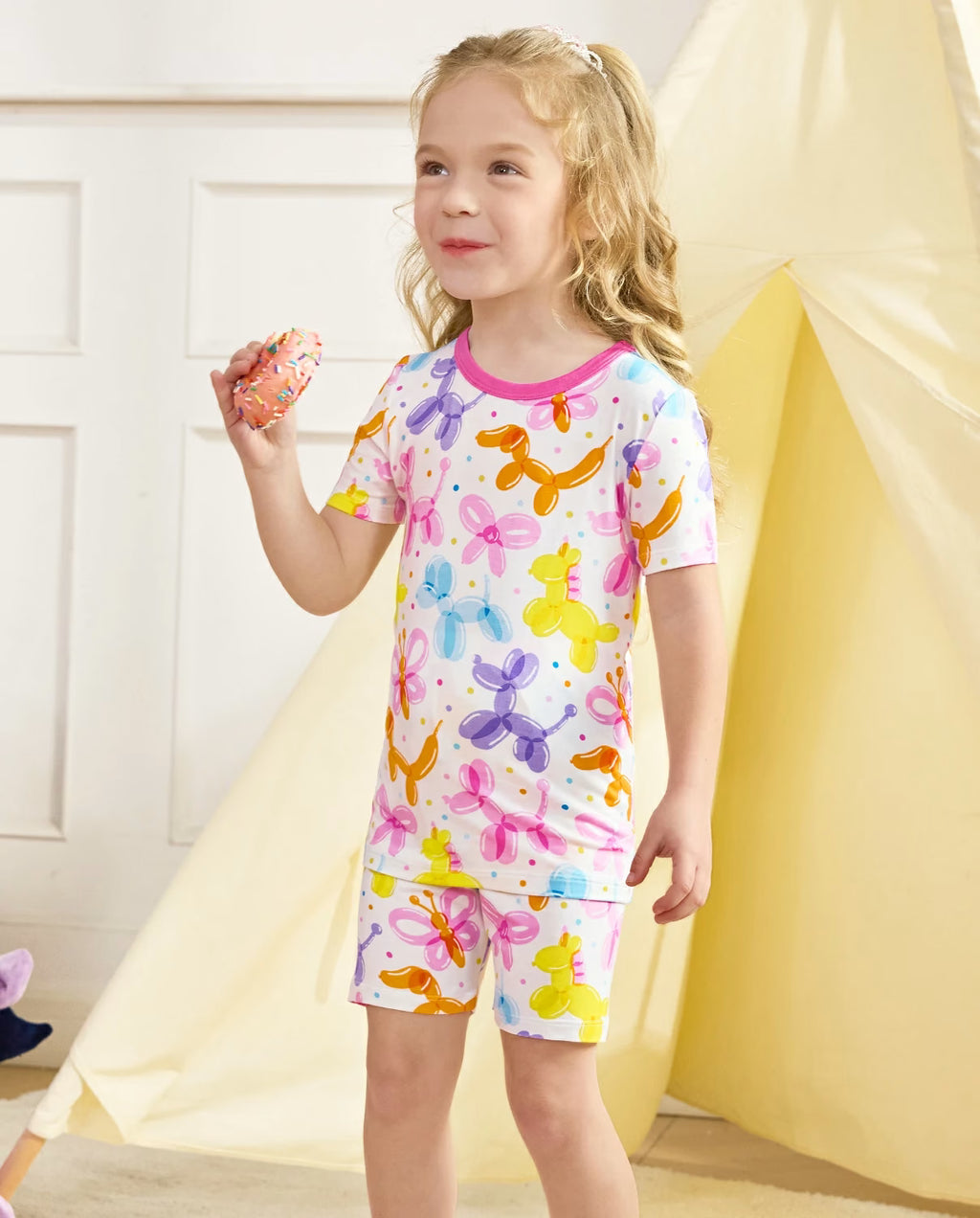 Balloon Parade Short Two-Piece Pajama Set, balloon parade bamboo short two piece pjs lifestyle 06