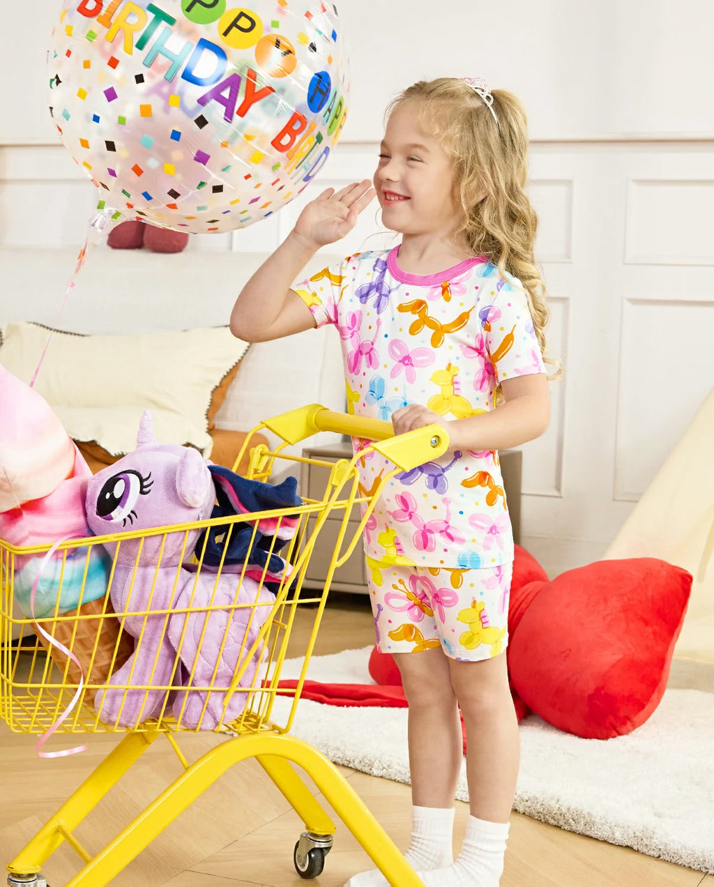 Balloon Parade Short Two-Piece Pajama Set, balloon parade bamboo short two piece pjs lifestyle 09