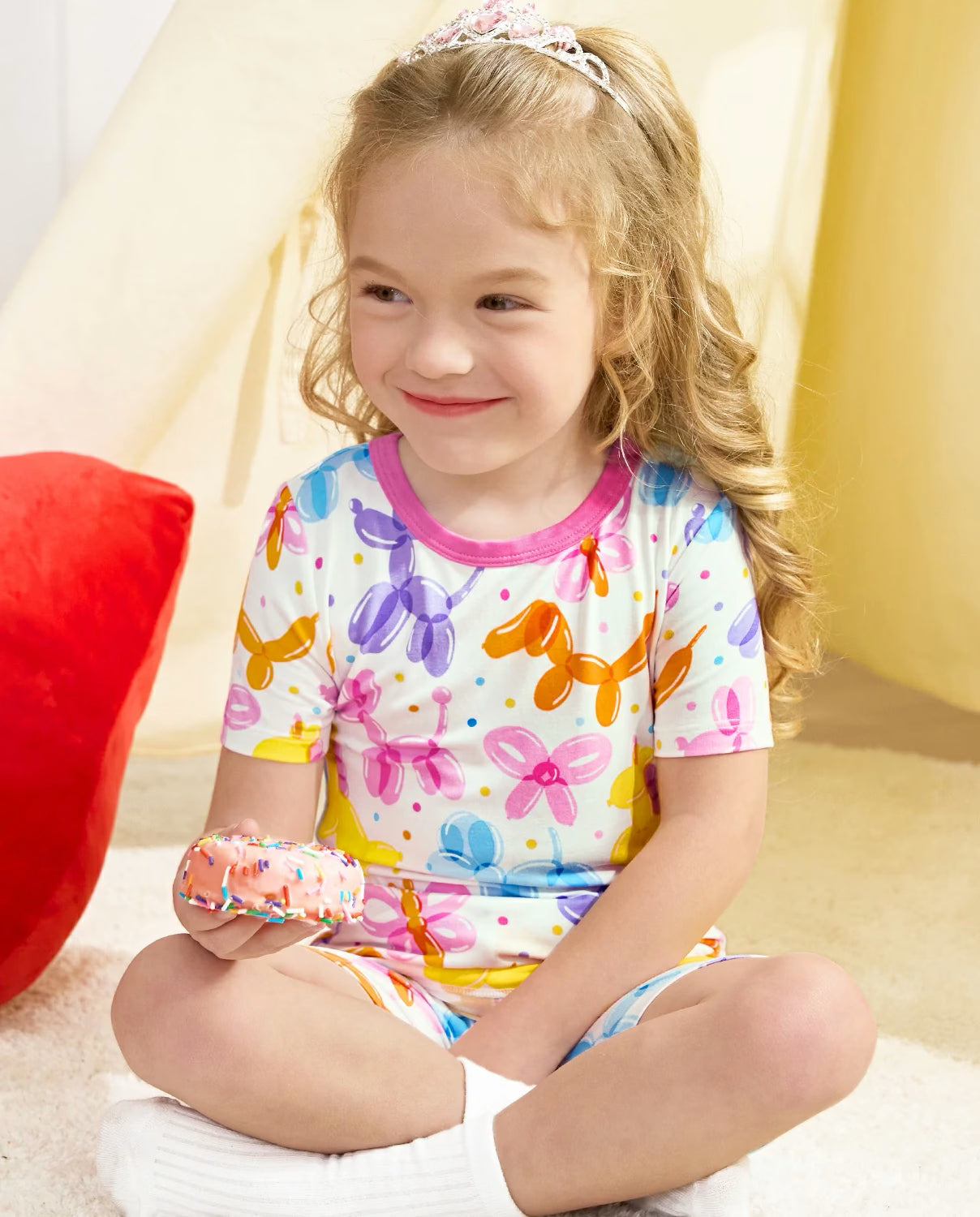 Balloon Parade Short Two-Piece Pajama Set, balloon parade bamboo short two piece pjs lifestyle 11
