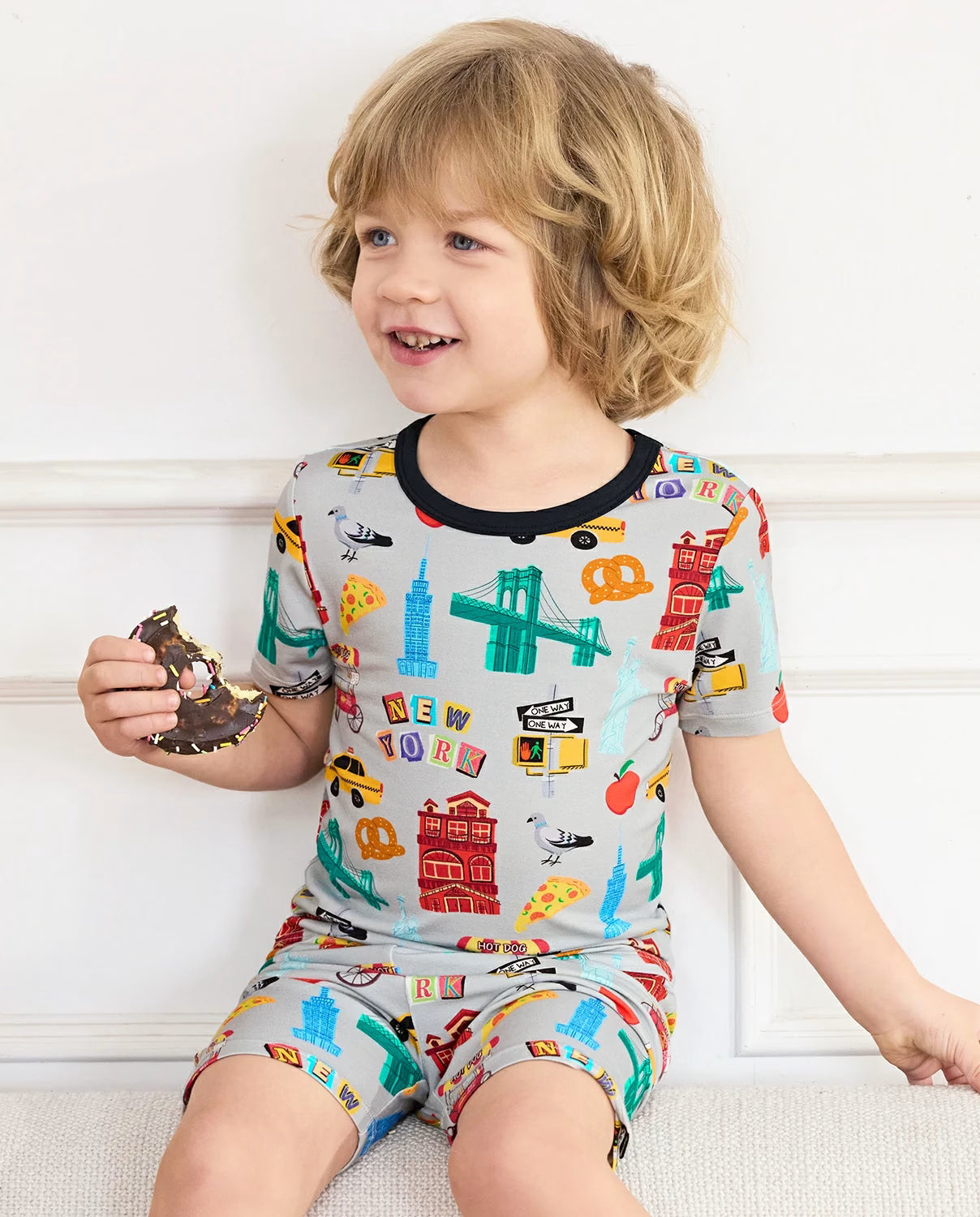 Big Apple Short Two-Piece Pajama Set, big apple bamboo short two piece pjs lifestyle 01
