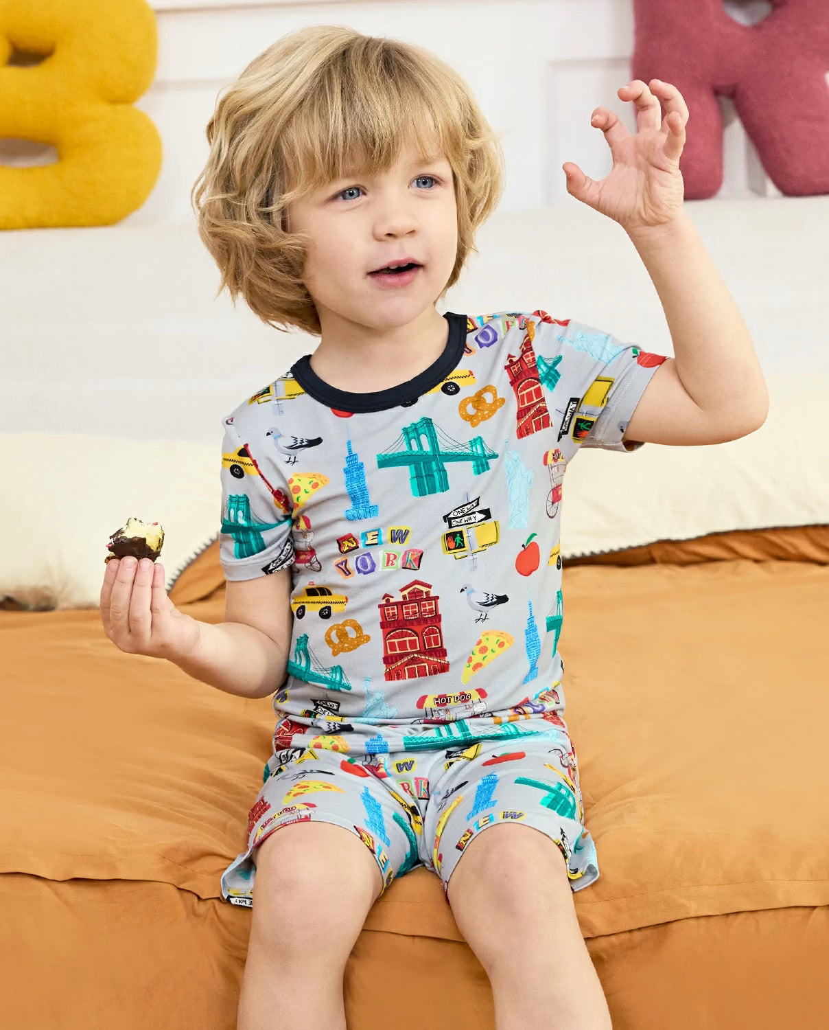 Big Apple Short Two-Piece Pajama Set, big apple bamboo short two piece pjs lifestyle 02