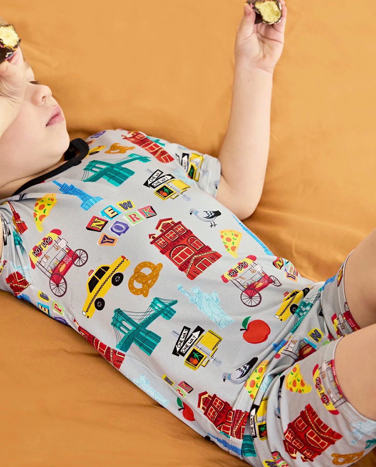 Big Apple Short Two-Piece Pajama Set, big apple bamboo short two piece pjs lifestyle 03
