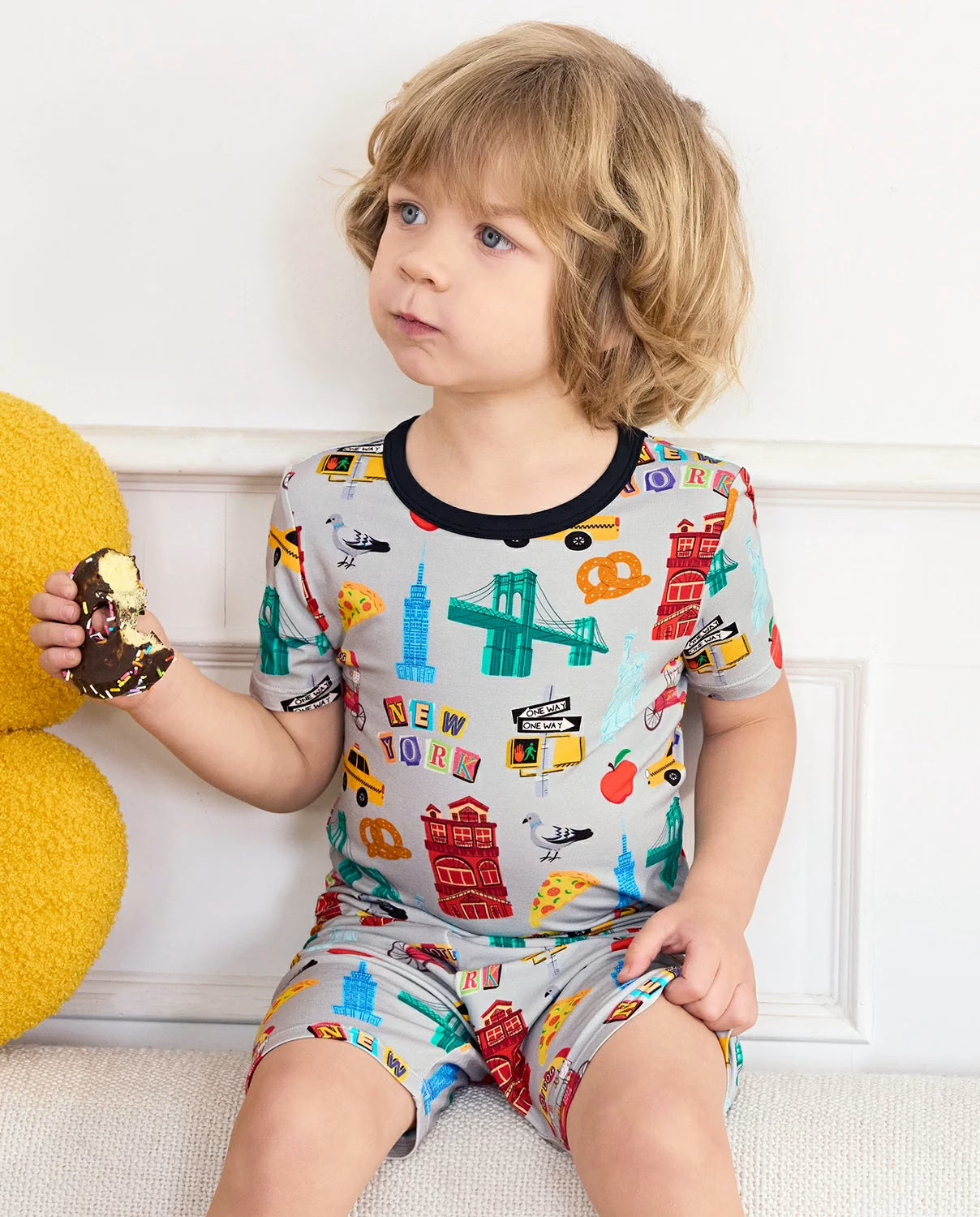 Big Apple Short Two-Piece Pajama Set, big apple bamboo short two piece pjs lifestyle 06