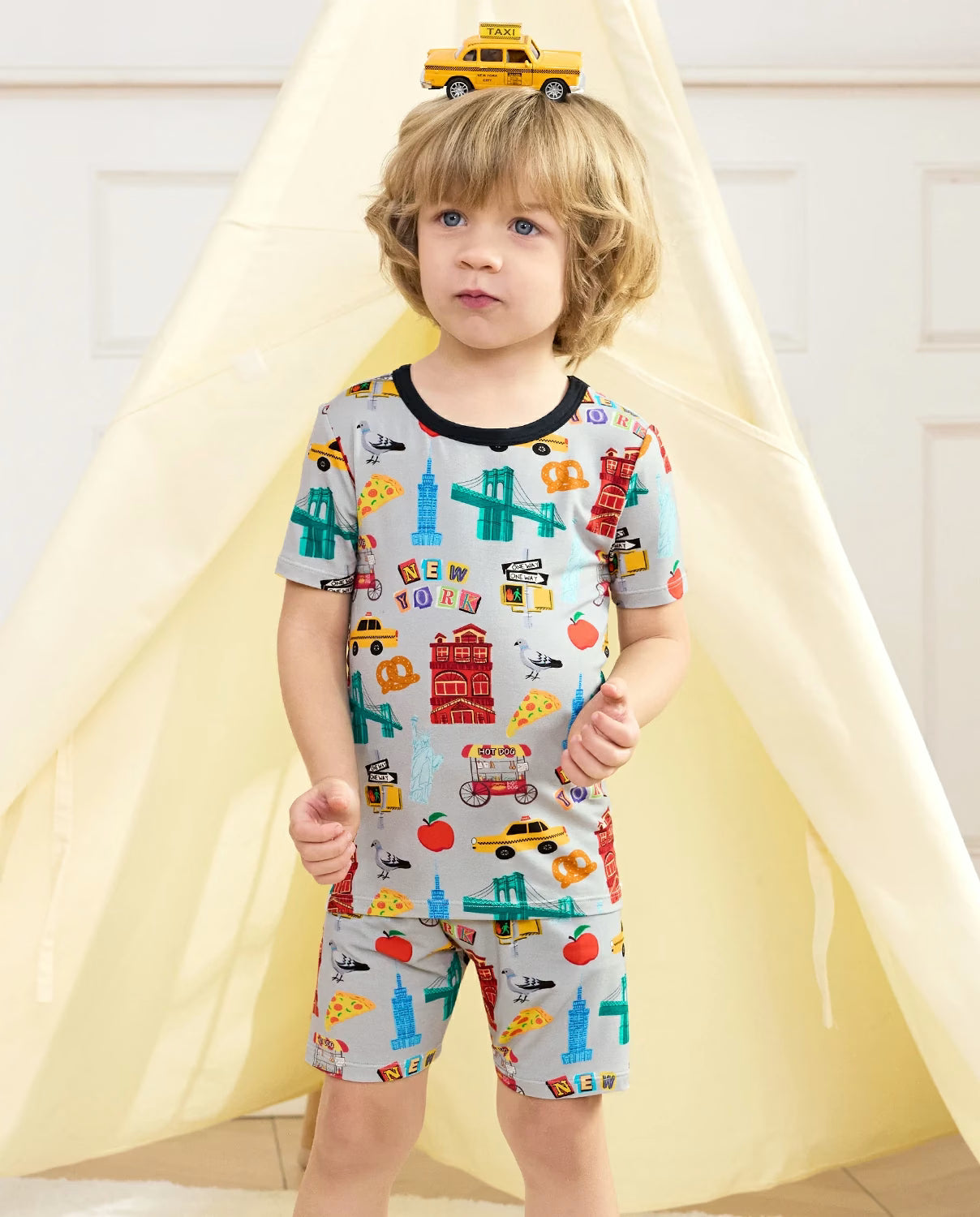 Big Apple Short Two-Piece Pajama Set, big apple bamboo short two piece pjs lifestyle 10