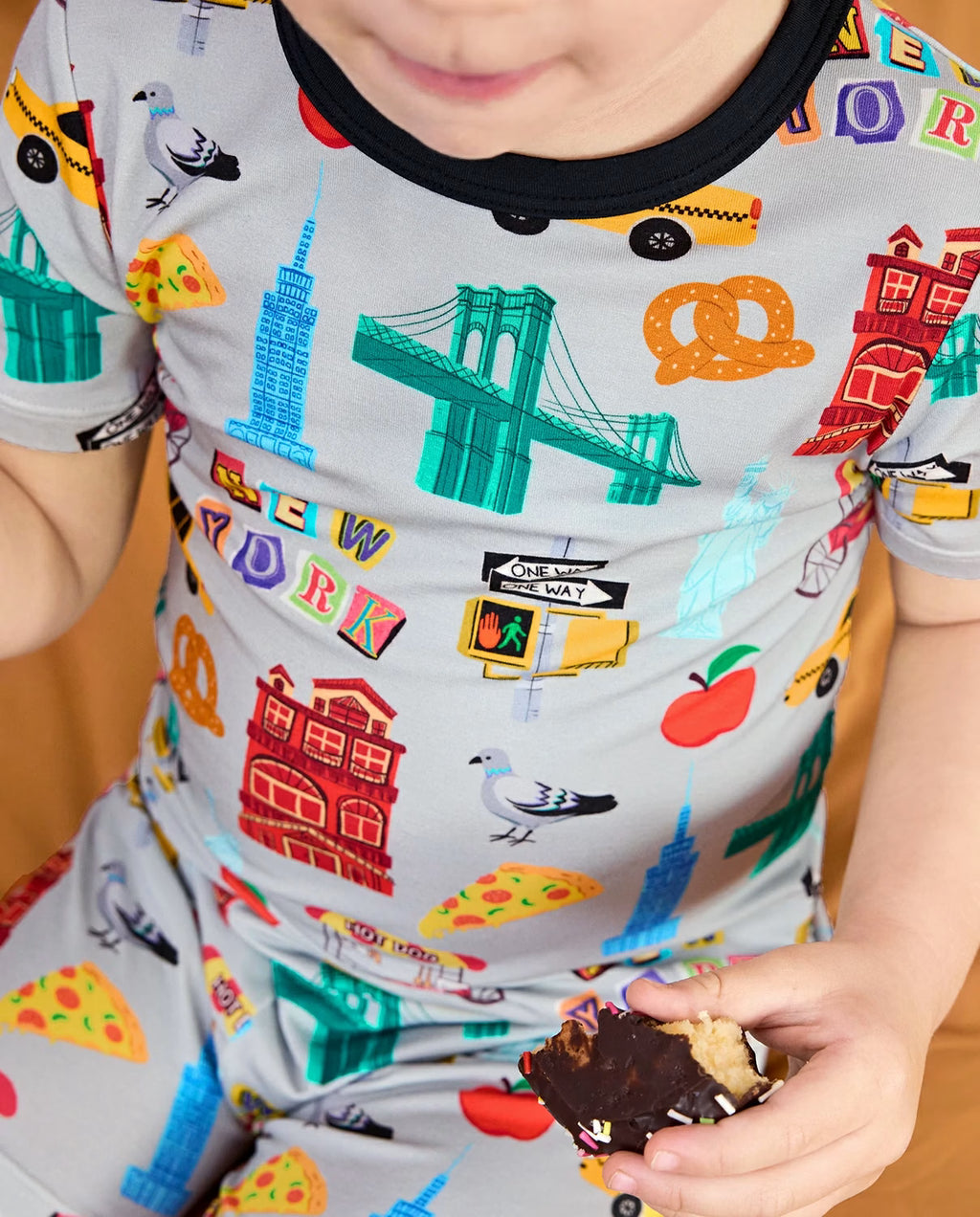 Big Apple Short Two-Piece Pajama Set, big apple bamboo short two piece pjs lifestyle 11