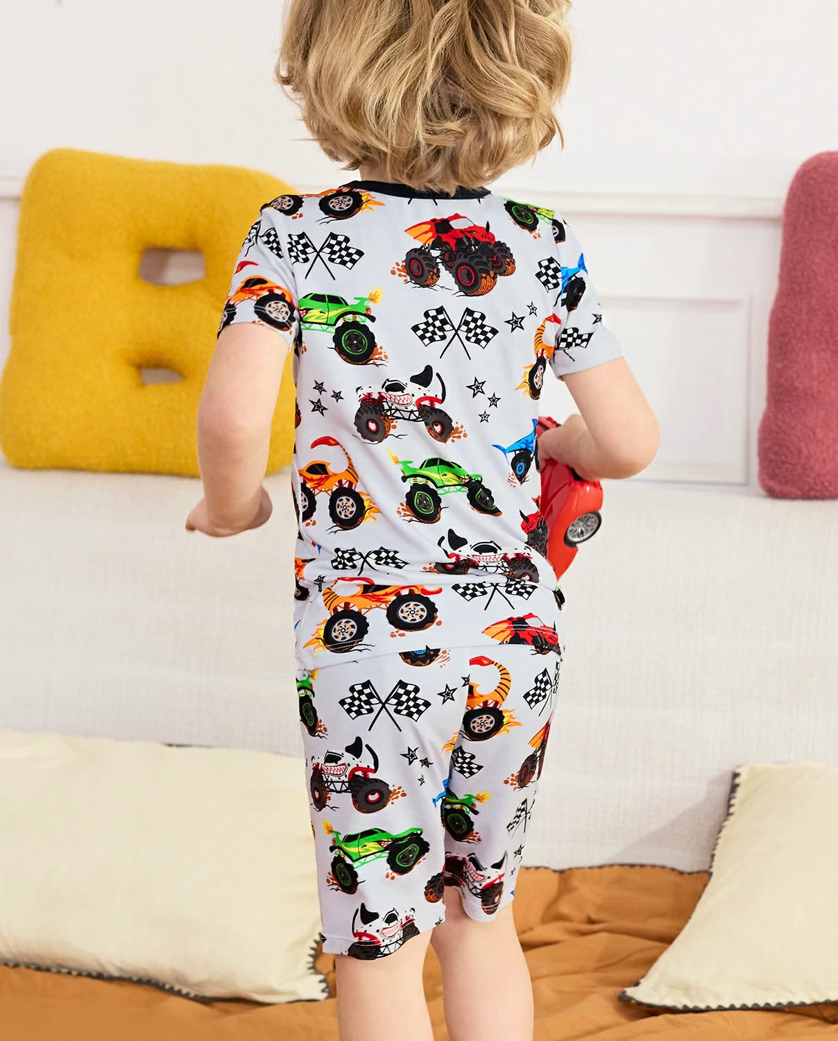 Big Wheels Short Two-Piece Pajama Set, big wheels bamboo short two piece pjs lifestyle 02