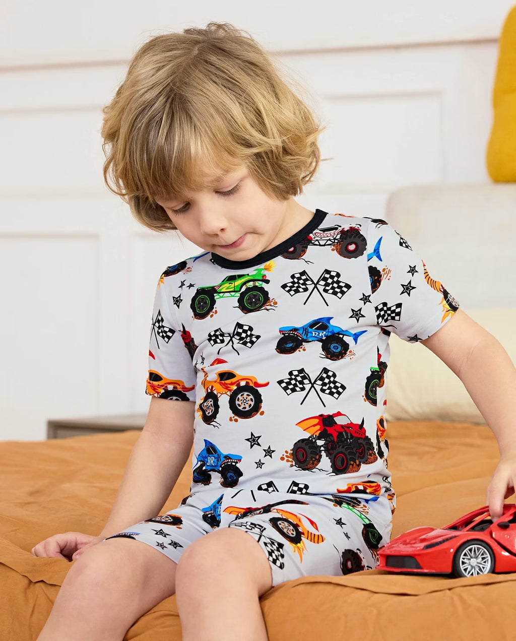 Big Wheels Short Two-Piece Pajama Set, big wheels bamboo short two piece pjs lifestyle 03