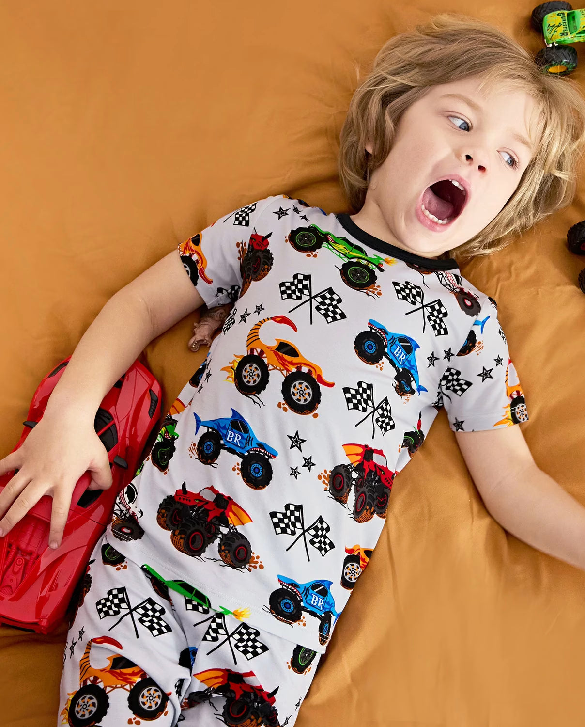 Big Wheels Short Two-Piece Pajama Set, big wheels bamboo short two piece pjs lifestyle 04