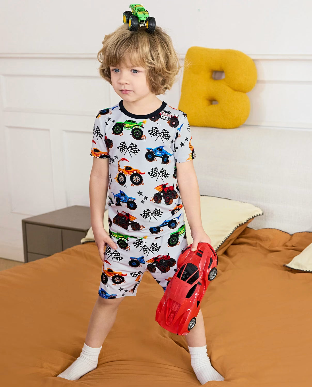 Big Wheels Short Two-Piece Pajama Set, big wheels bamboo short two piece pjs lifestyle 05