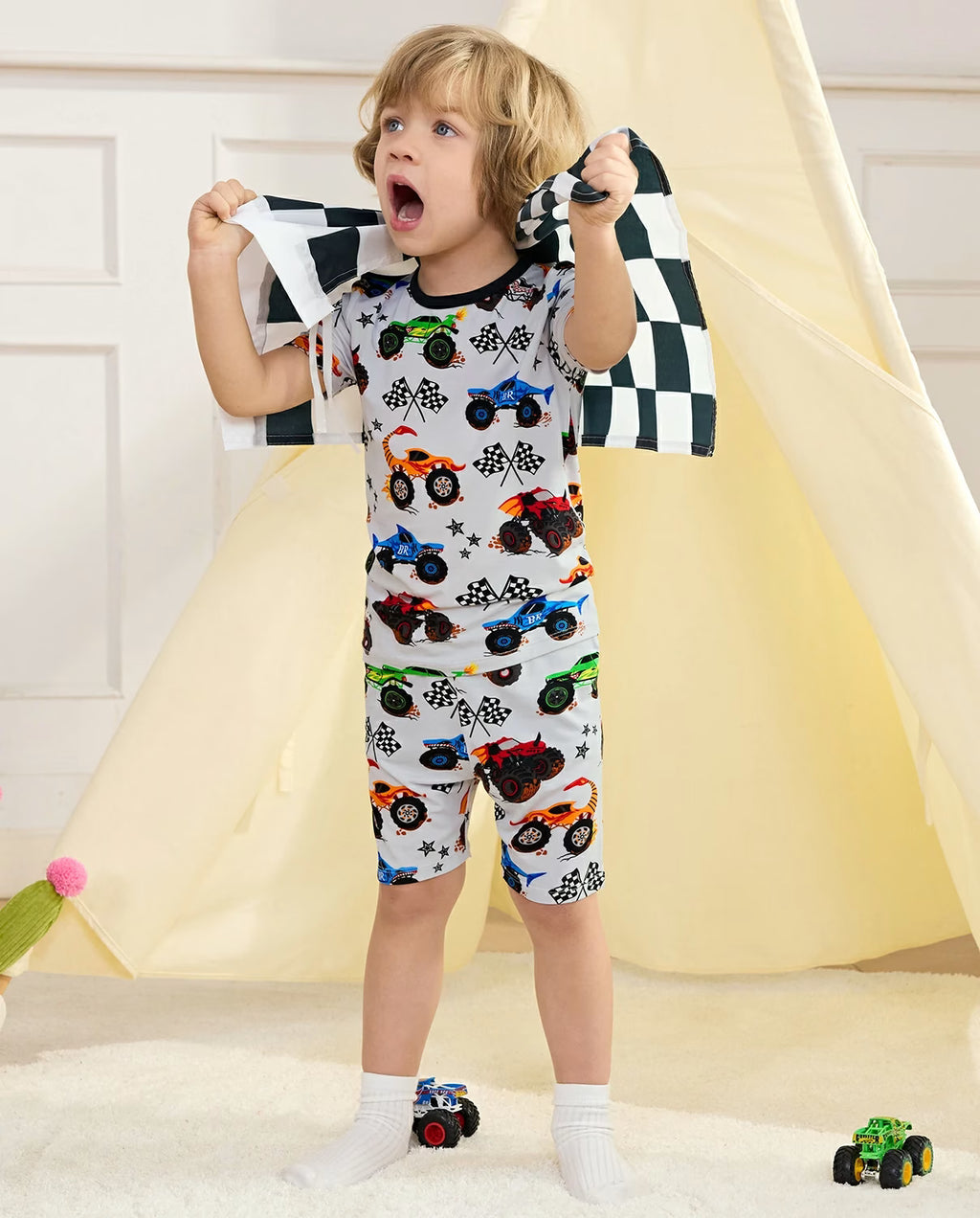 Big Wheels Short Two-Piece Pajama Set, big wheels bamboo short two piece pjs lifestyle 08