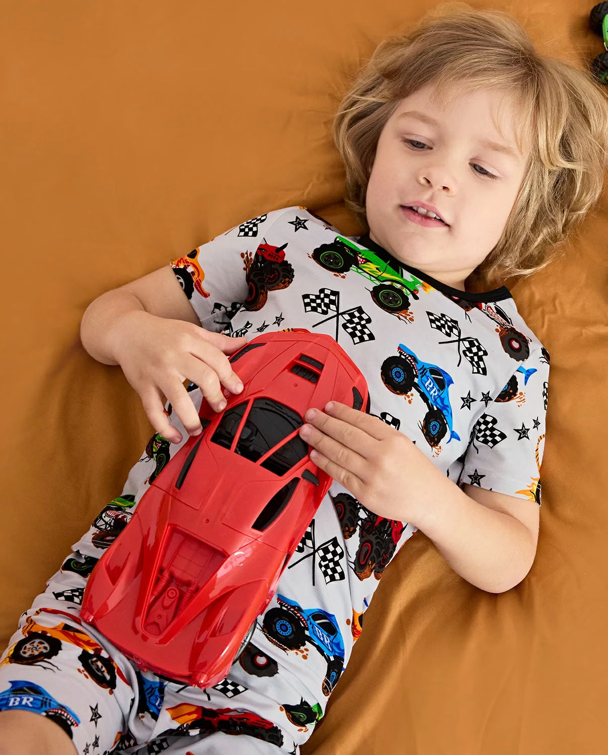 Big Wheels Short Two-Piece Pajama Set, big wheels bamboo short two piece pjs lifestyle 09