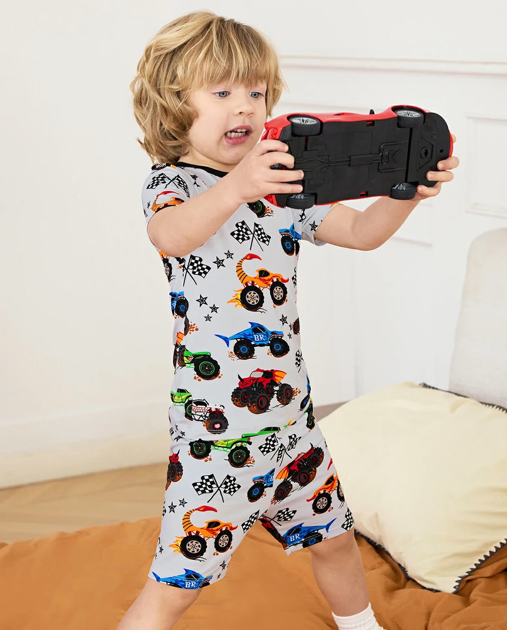 Big Wheels Short Two-Piece Pajama Set, big wheels bamboo short two piece pjs lifestyle 11