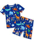 Birthday Safari Short Two-Piece Pajama Set, birthday safari bamboo short two piece pajama set main