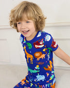 Birthday Safari Short Two-Piece Pajama Set, birthday safari bamboo short two piece pjs lifestyle 02