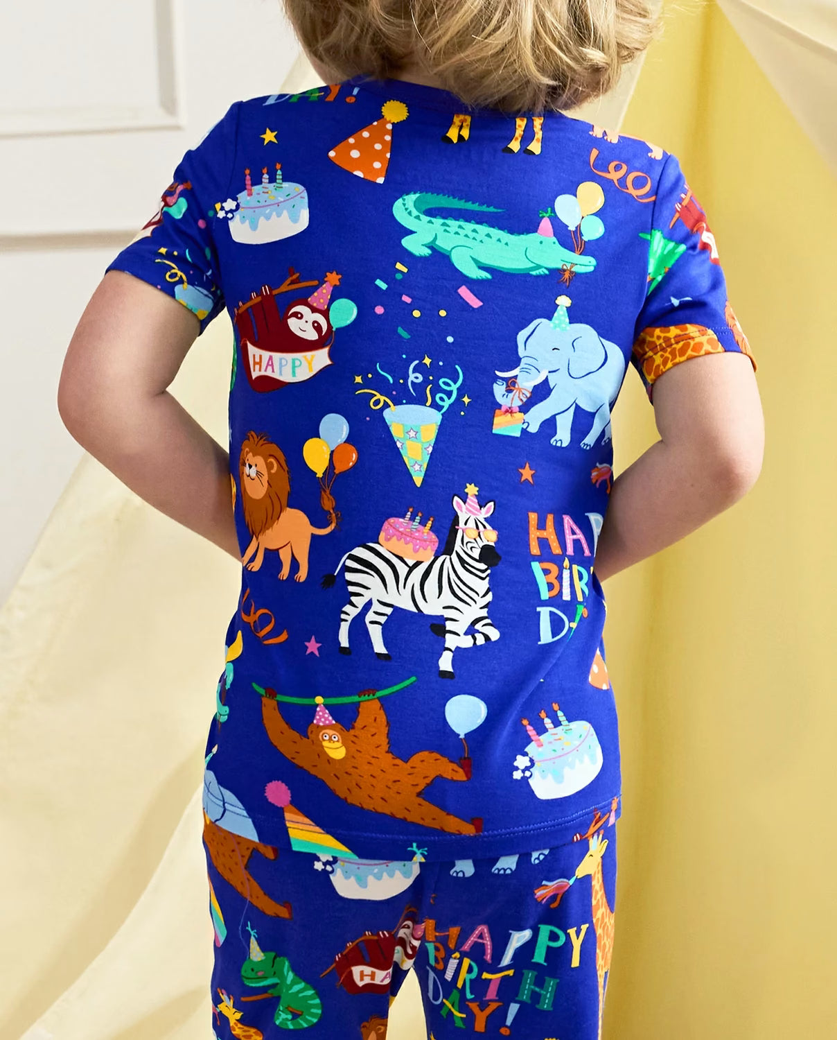 Birthday Safari Short Two-Piece Pajama Set, birthday safari bamboo short two piece pjs lifestyle 04
