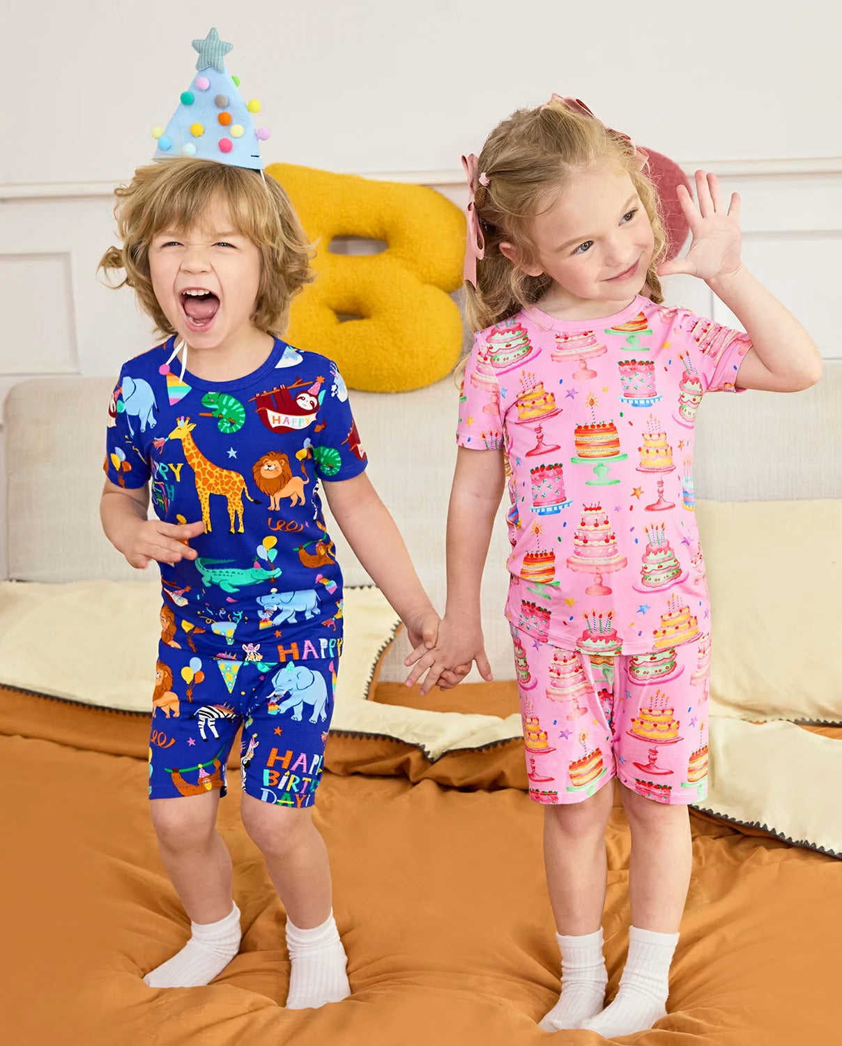 Birthday Safari Short Two-Piece Pajama Set, birthday safari bamboo short two piece pjs lifestyle 05