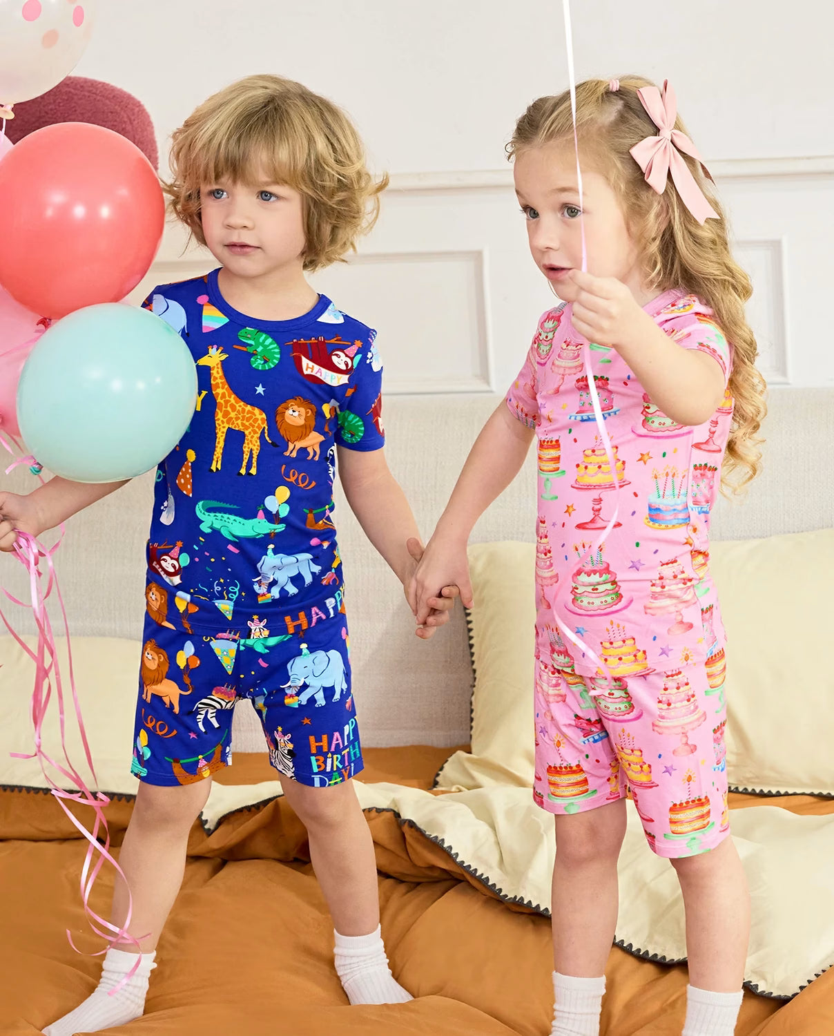 Birthday Safari Short Two-Piece Pajama Set, birthday safari bamboo short two piece pjs lifestyle 08