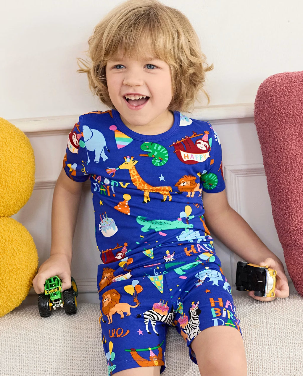Birthday Safari Short Two-Piece Pajama Set, birthday safari bamboo short two piece pjs lifestyle 09