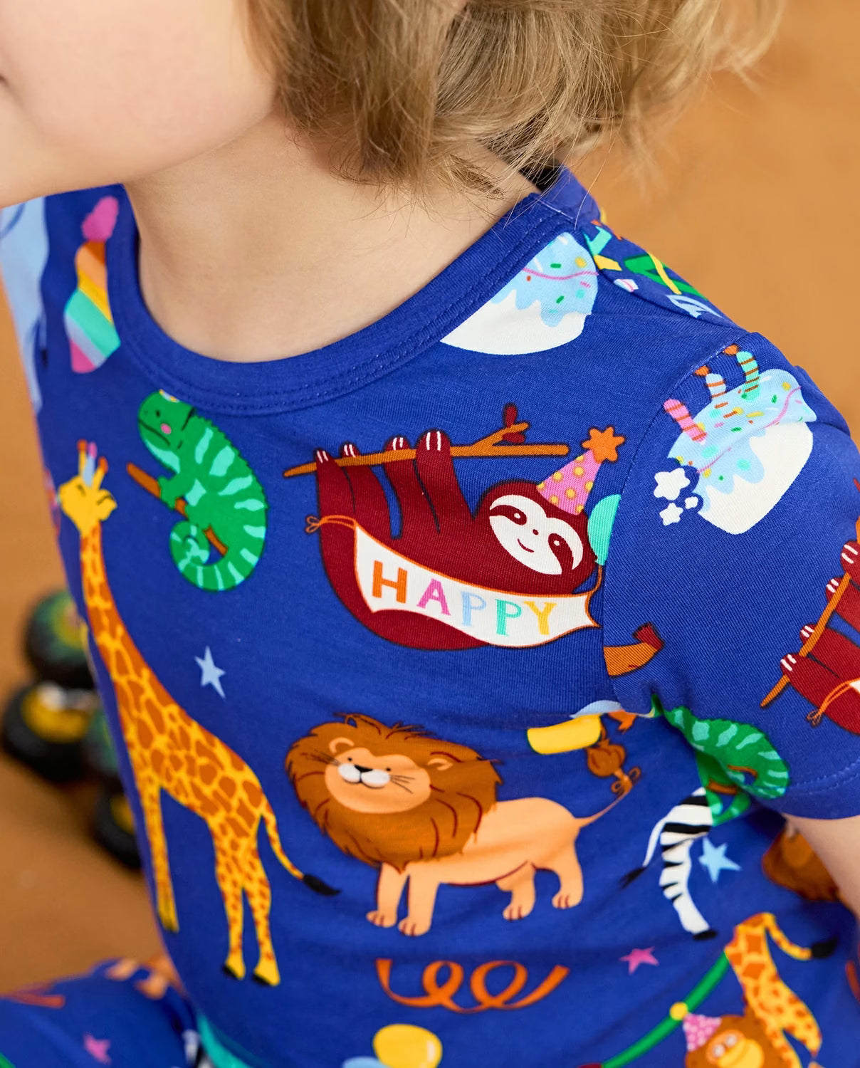 Birthday Safari Short Two-Piece Pajama Set, birthday safari bamboo short two piece pjs lifestyle 11