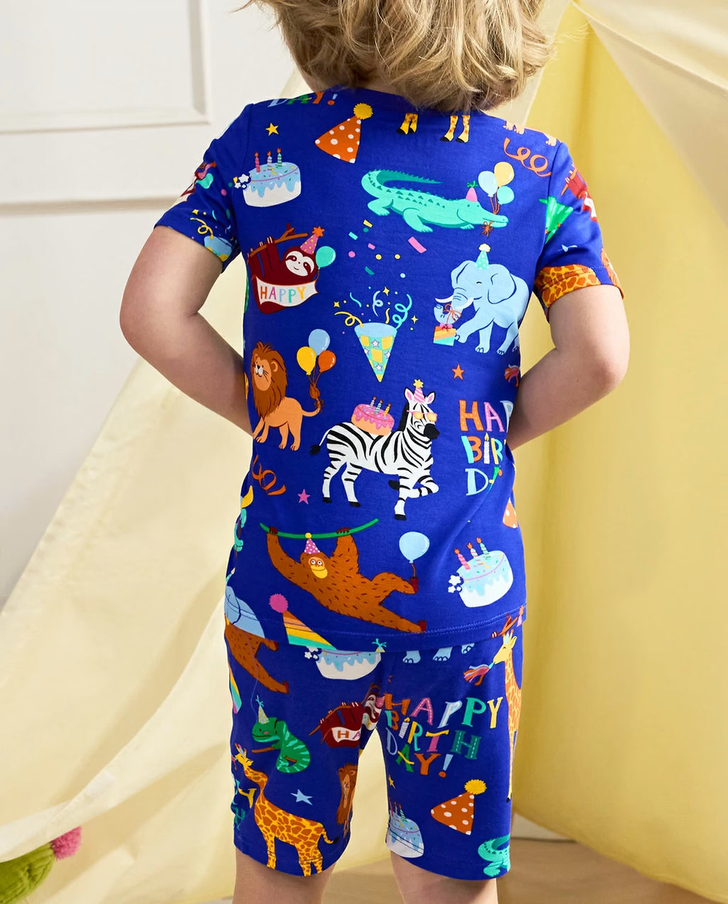 Birthday Safari Short Two-Piece Pajama Set, birthday safari bamboo short two piece pjs lifestyle 12