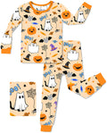 Boo Treats Long Two-Piece Pajama Set - pajama top and pants laid flat on white