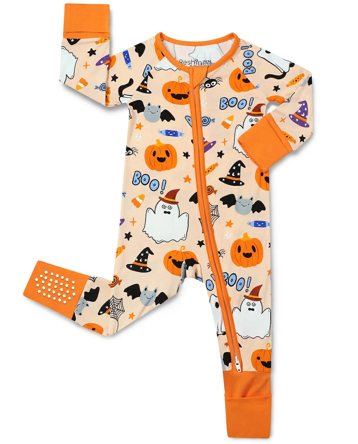 Boo Treats Bamboo Zippy with ghost pumpkin bat candy and BOO Halloween print