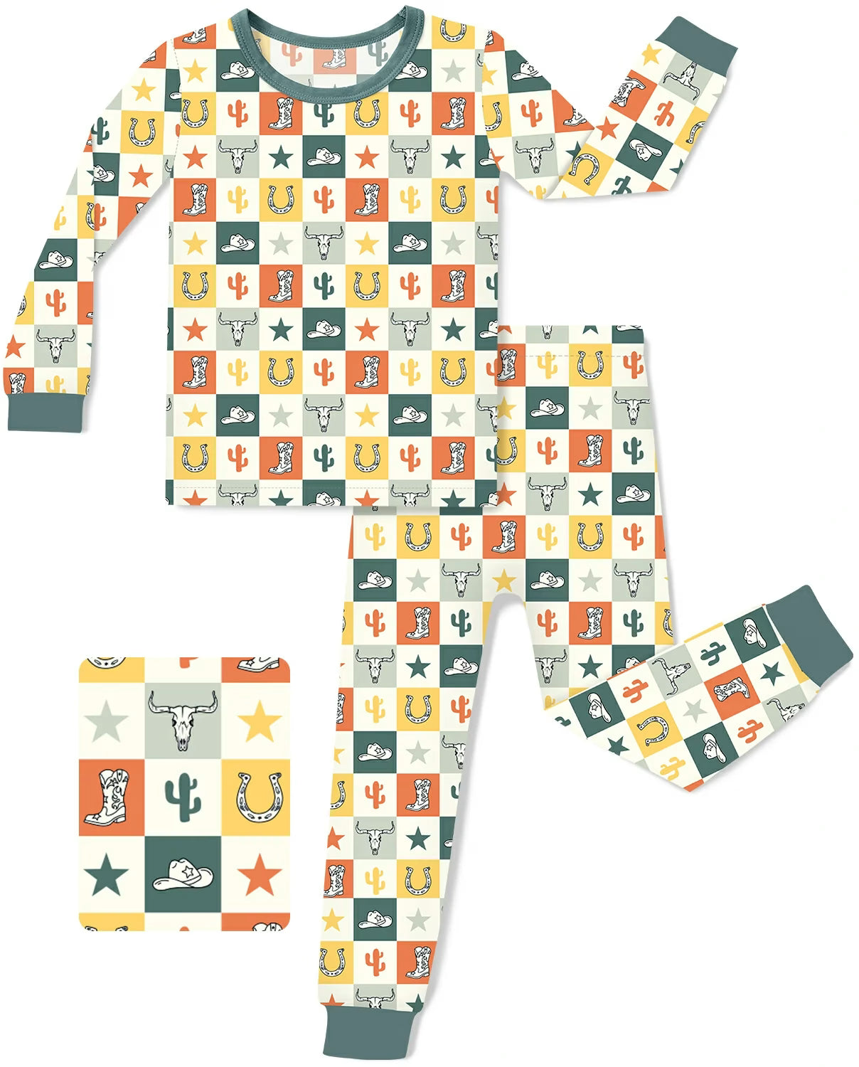 Brave Cowboys Long Two-Piece Pajama Set, brave cowboys bamboo long two piece pajama set main