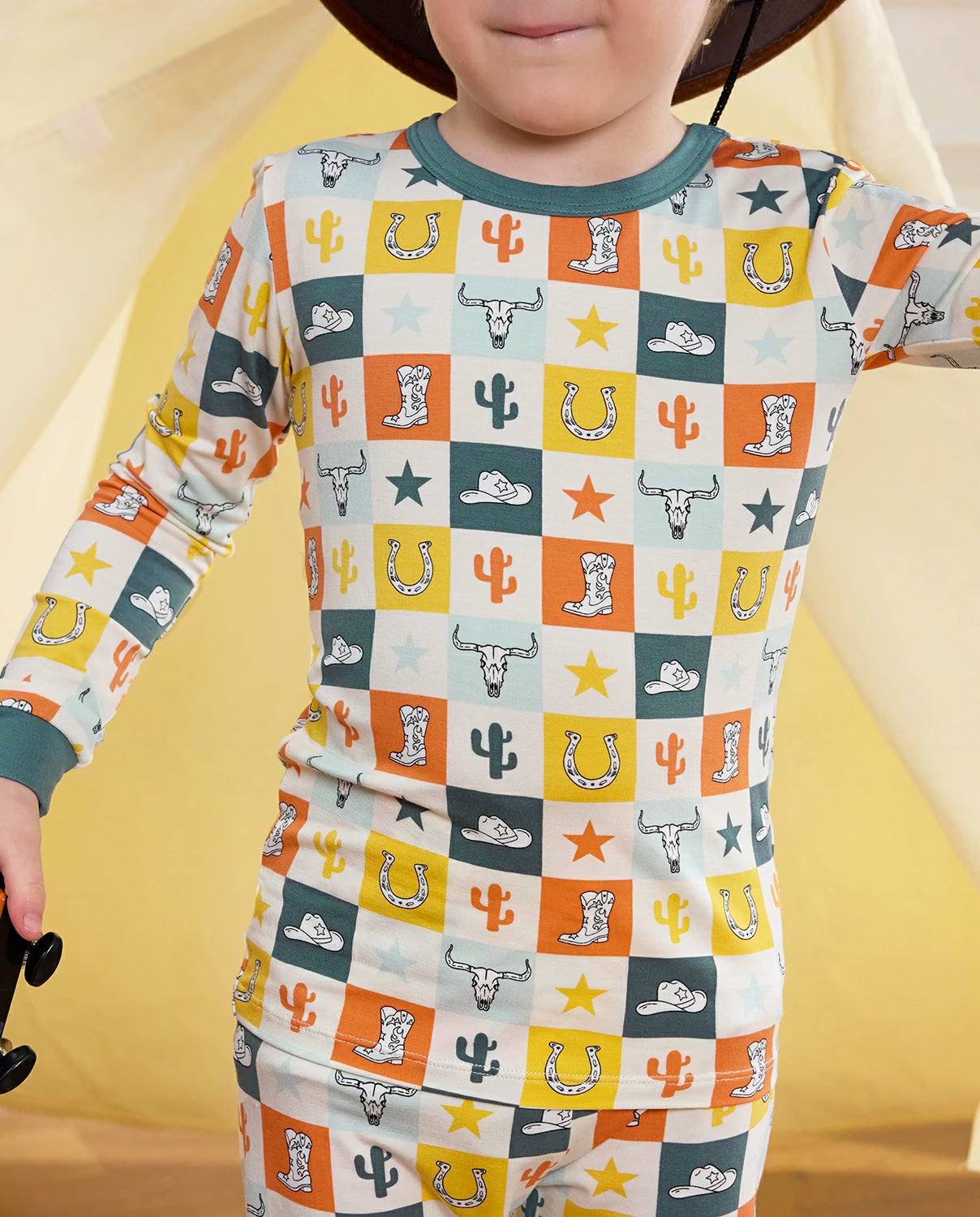 Brave Cowboys Long Two-Piece Pajama Set, brave cowboys bamboo long two piece pjs lifestyle 04