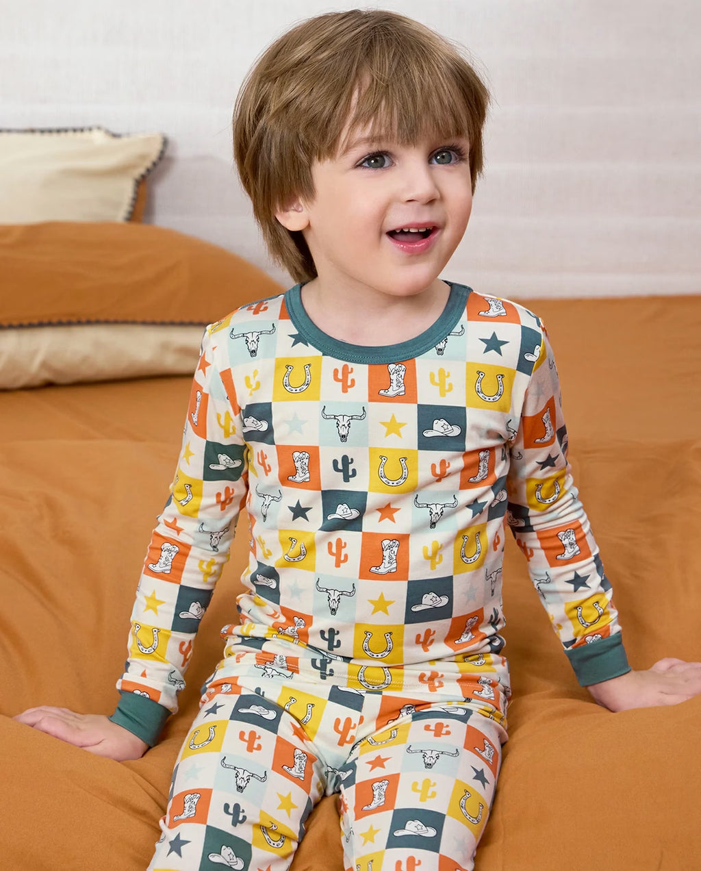 Brave Cowboys Long Two-Piece Pajama Set, brave cowboys bamboo long two piece pjs lifestyle 05