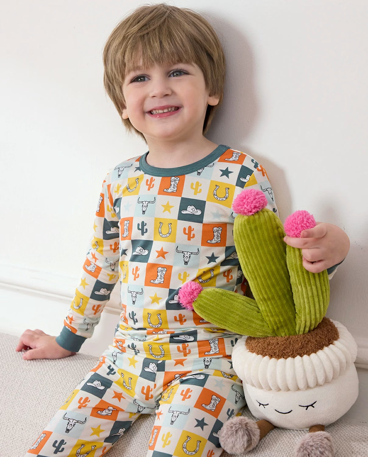 Brave Cowboys Long Two-Piece Pajama Set, brave cowboys bamboo long two piece pjs lifestyle 06