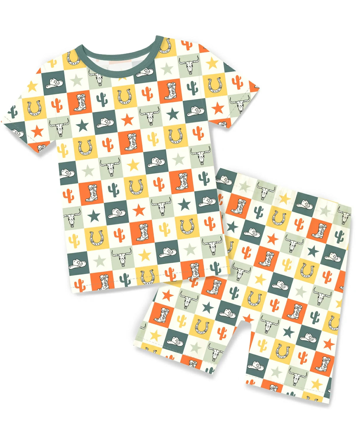 Brave Cowboys Short Two-Piece Pajama Set, brave cowboys bamboo short two piece pajama set main