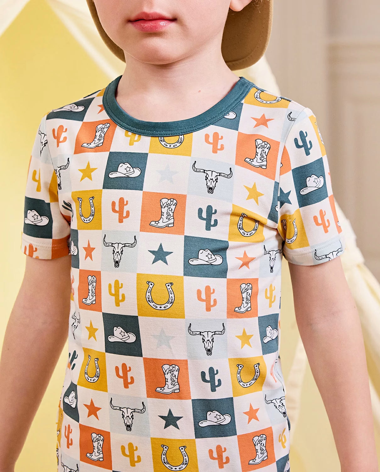Brave Cowboys Short Two-Piece Pajama Set, brave cowboys bamboo short two piece pjs lifestyle 02