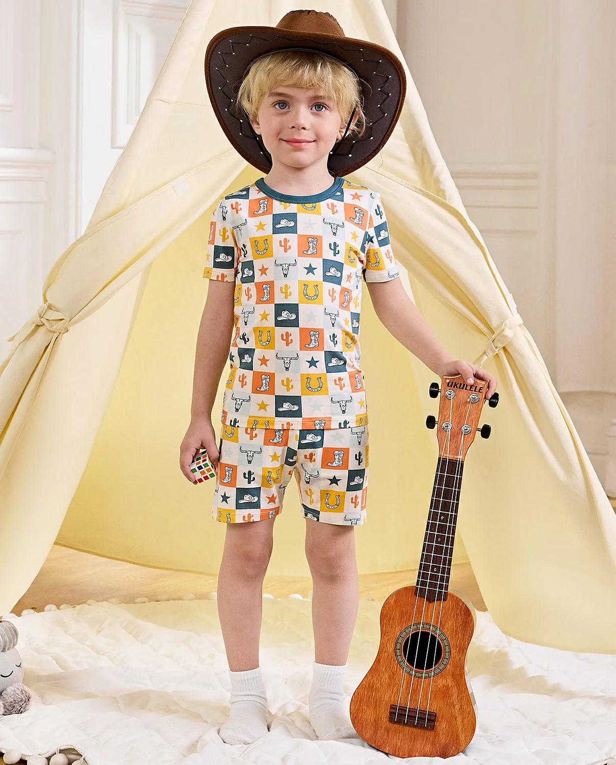 Brave Cowboys Short Two-Piece Pajama Set, brave cowboys bamboo short two piece pjs lifestyle 03