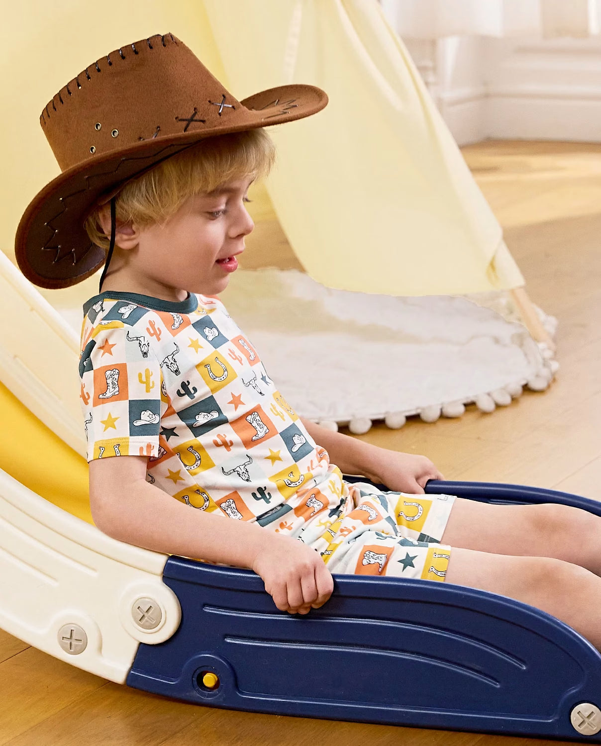 Brave Cowboys Short Two-Piece Pajama Set, brave cowboys bamboo short two piece pjs lifestyle 07