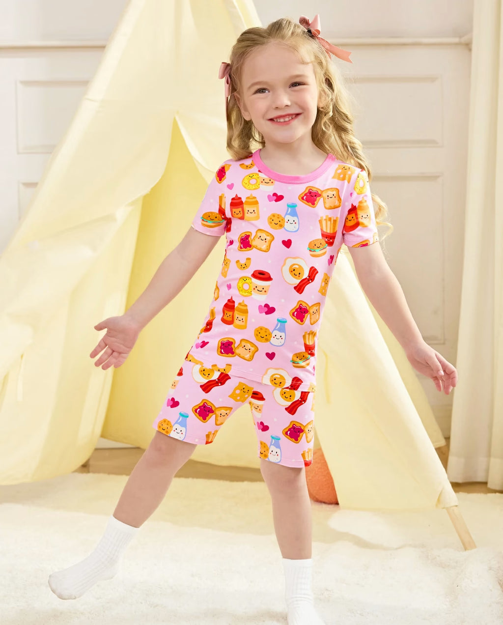 Breakfast Party Short Two-Piece Pajama Set, breakfast party bamboo short two piece pjs lifestyle 01