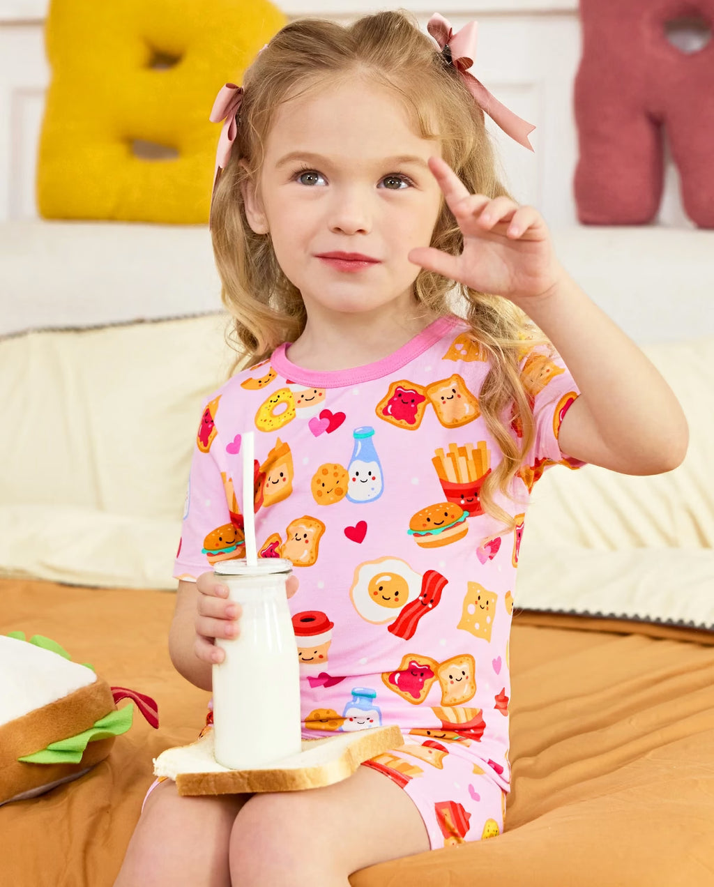 Breakfast Party Short Two-Piece Pajama Set, breakfast party bamboo short two piece pjs lifestyle 07