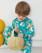 Bunny & Eggs Long Two-Piece Pajama Set, bunny and eggs bamboo two piece pjs lifestyle 2