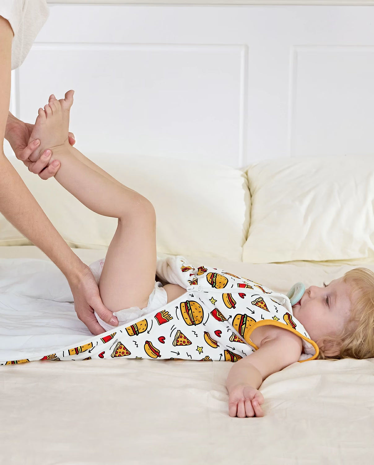 Burger & Buddies Bamboo Baby Sleep Sack, burger buddies bamboo baby sleep sack diaper change 02