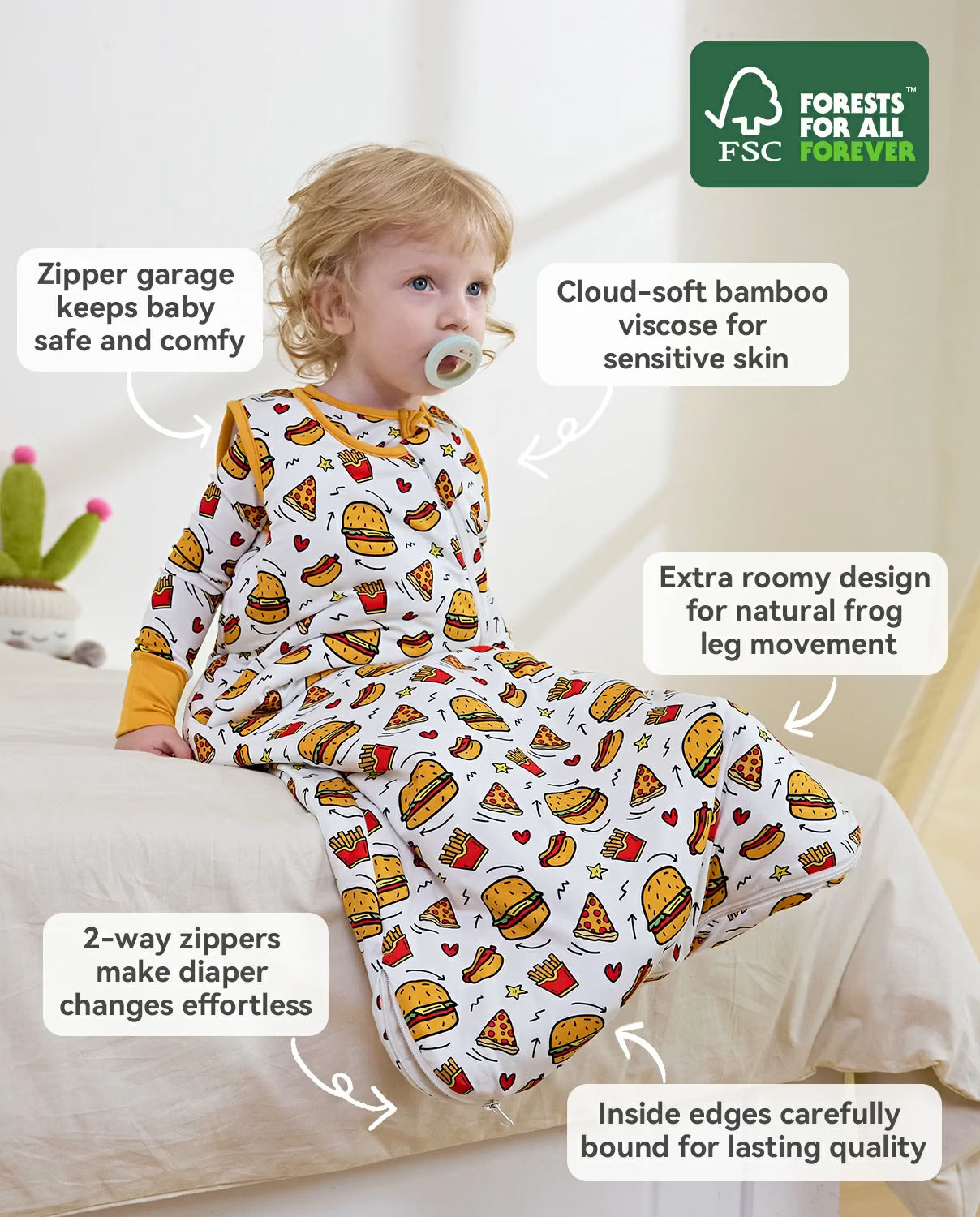 Burger & Buddies Bamboo Baby Sleep Sack, burger buddies bamboo baby sleep sack features 07