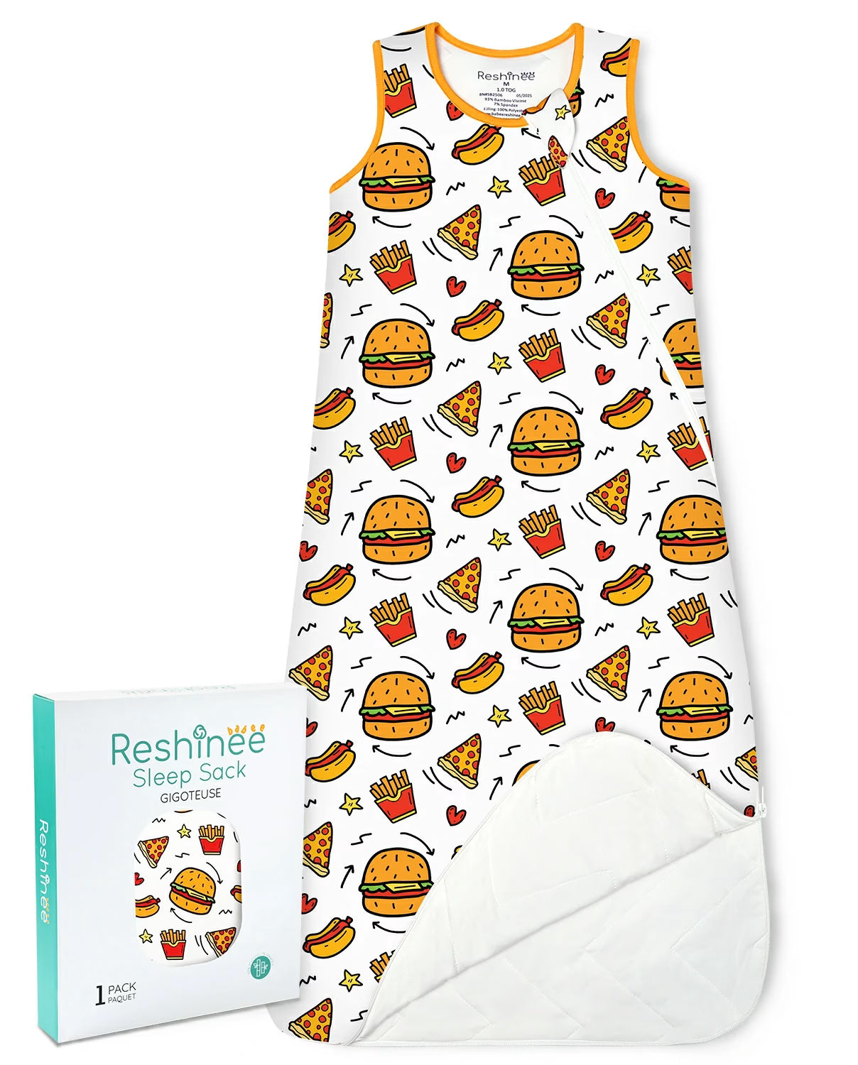 Burger & Buddies Bamboo Baby Sleep Sack, burger buddies bamboo baby sleep sack main